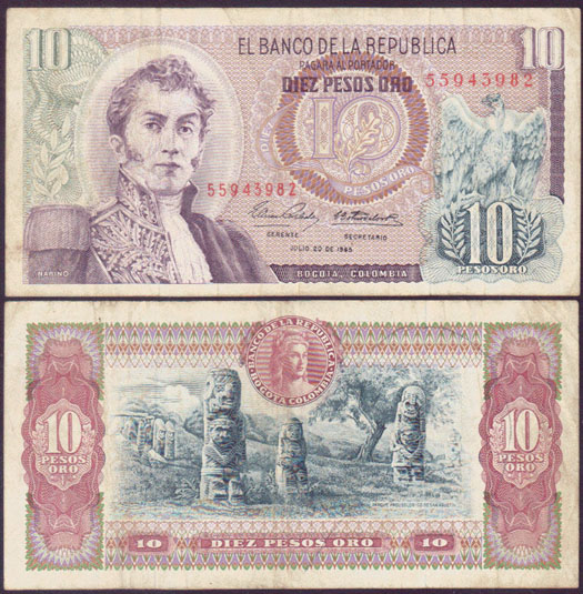 1965 Colombia 10 Pesos Oro L001096